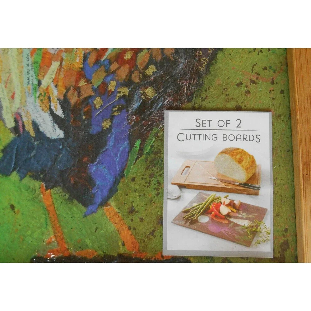 Silvestri Demdaco Rooster Wood and Glass Cutting Board Set, Multicolor